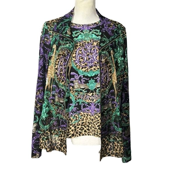 Damee Twin Set Size Large Purple Long Sleeve Animal Print Artsy Boho Statement - Picture 1 of 12
